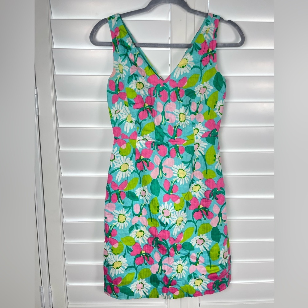 $148 LILLY PULITZER‎ SZ 0 Blossom Lined Sleeveless Floral Dress in Printed Dobby